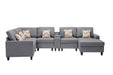 GFD Home - Nolan Gray Linen Fabric 7Pc Reversible Chaise Sectional Sofa with a USB, Charging Ports, Cupholders, Storage Console Table and Pillows and Interchangeable Legs - GreatFurnitureDeal