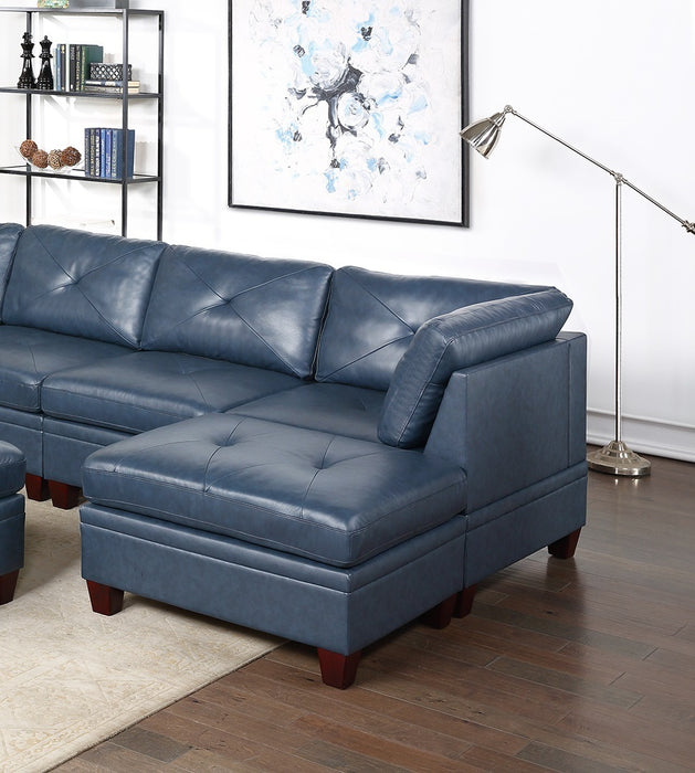 GFD Home - Genuine Leather Ink Blue Tufted 6pc Sectional Set 2x Corner Wedge 2x Armless Chair 2x Ottomans Living Room Furniture Sofa Couch - GreatFurnitureDeal