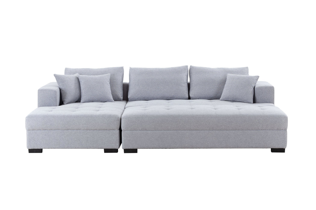 GFD Home - Tufted Fabric 3-Seat L-Shape Sectional Sofa Couch Set w/Chaise Lounge, Ottoman Coffee Table Bench, Light Grey - GreatFurnitureDeal