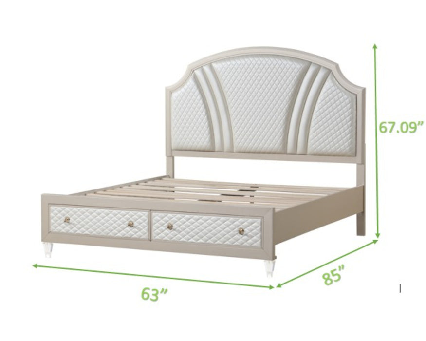 GFD Home - Tiffany Queen Size Storage Bed made with Wood in Ivory & Champagne Gold - GreatFurnitureDeal