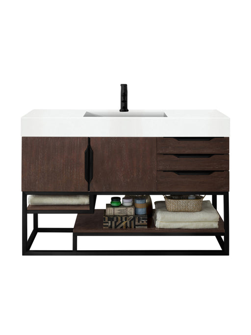 James Martin Furniture - Columbia 48" Single Vanity, Coffee Oak, Matte Black w/ Glossy White Composite Top - 388-V48-CFO-MB-GW - GreatFurnitureDeal