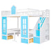 GFD Home - Full-Over-Full Bunk Bed with Changeable Table , Bunk Bed Turn into Upper Bed and Down Desk - Blue - GreatFurnitureDeal