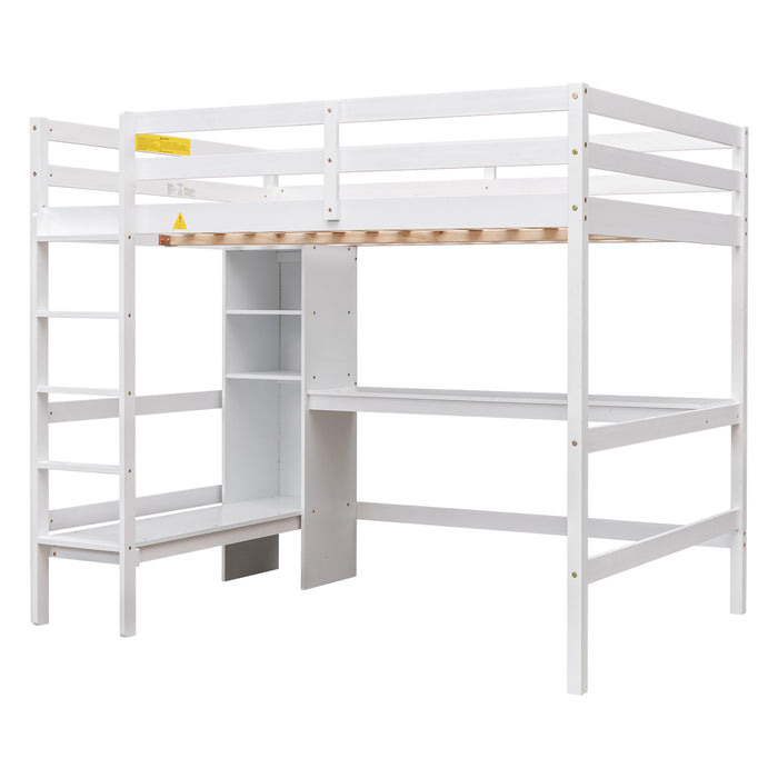 GFD Home - Full Size Loft Bed with Multifunction Shelves and Under-bed Desk, White - GreatFurnitureDeal