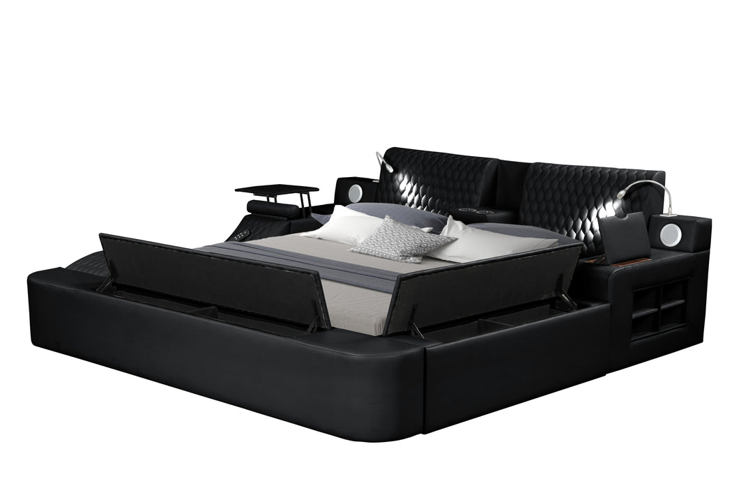 GFD Home - Zoya Smart Multifunctional Queen Size Bed Made with Wood in Black - GreatFurnitureDeal