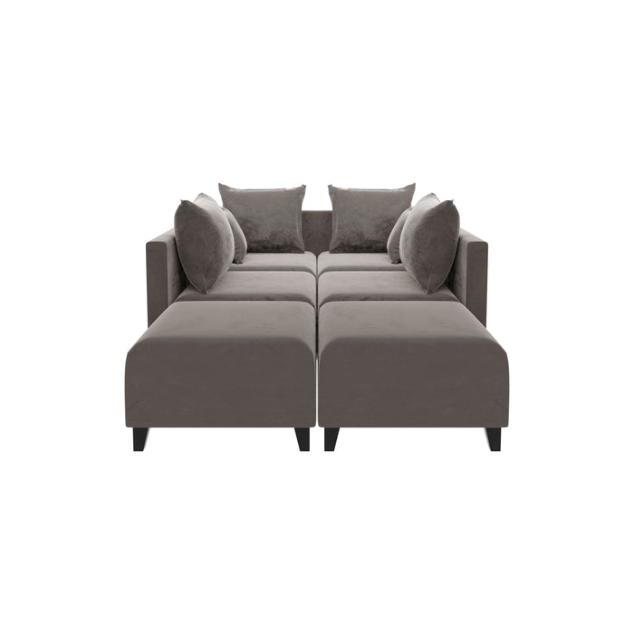 GFD Home - Sectional Sofa U Shape Module Couch Velvet 6 Pillows for Living Room, Camel - GreatFurnitureDeal