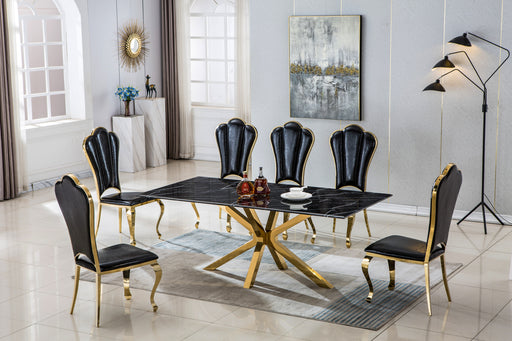 GFD Home - Modern Rectangular Marble Table for Dining Room/Kitchen, 1.02" Thick Marble Top, Gold Finish Stainless Steel Base, Size:79"Lx39"Dx30"H(Not Including Chairs) - GreatFurnitureDeal