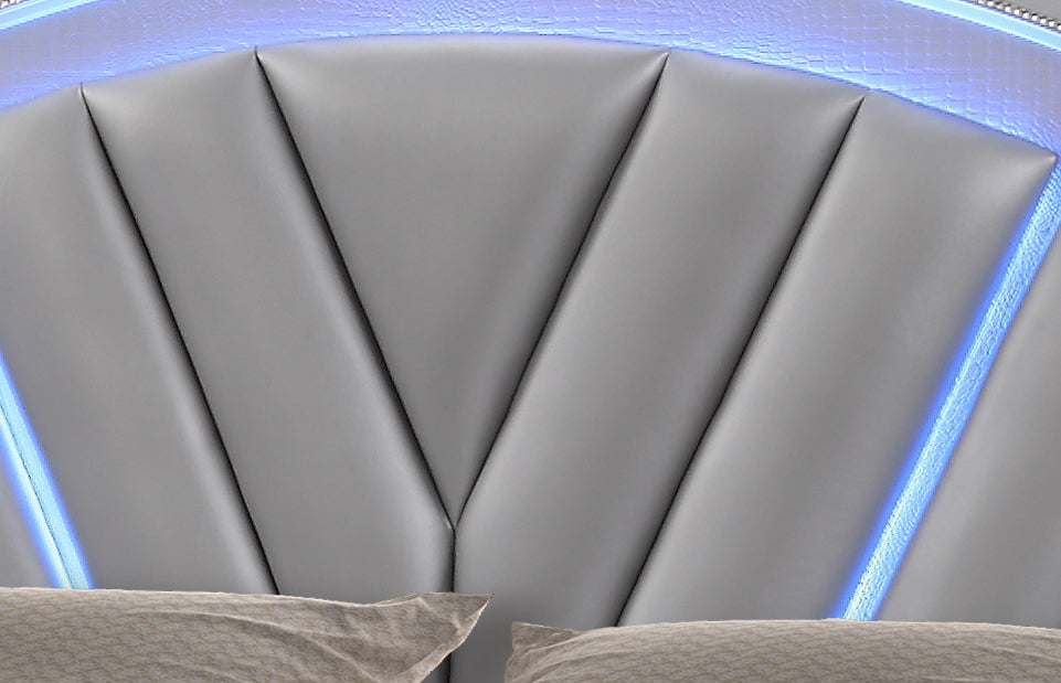 GFD Home - Rick Upholstered Low Profile Platform Amber Queen Silver LED Bed made with Wood - GreatFurnitureDeal