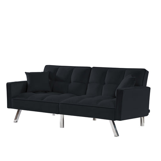 GFD Home - Modern Velvet Sofa Couch Bed with Armrests and 2 Pillows for Living Room and Bedroom .(BLACK) - GreatFurnitureDeal