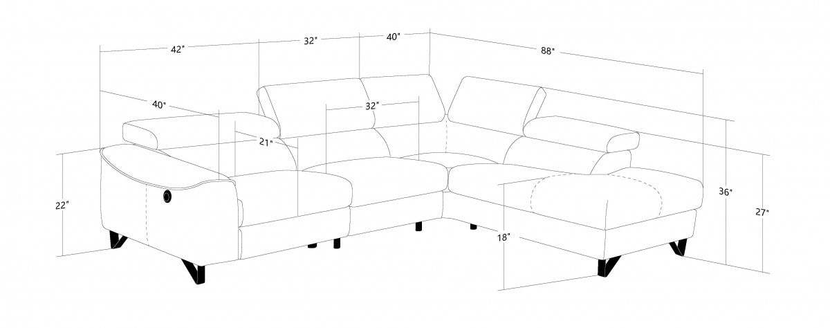 VIG Furniture - Divani Casa Versa - Modern Grey Teco Leather LAF Chaise Sectional w- Recliner - VGKNE9112-GREY3-SECT
