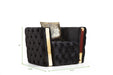 GFD Home - Naomi Button Tufted Chair Finished with Velvet Fabric and Gold Accent in Black - GreatFurnitureDeal