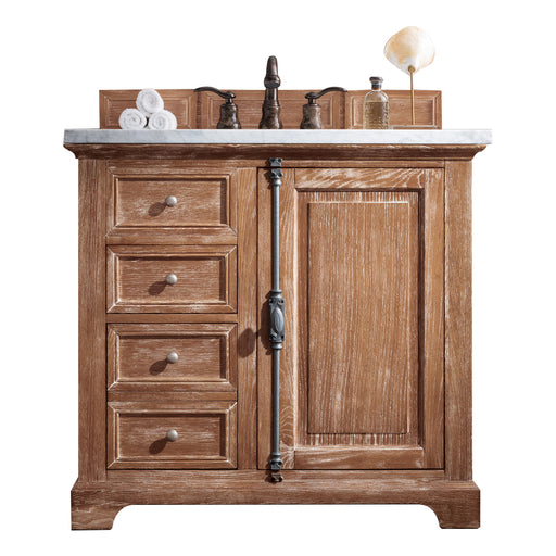 James Martin Furniture - Providence 36" Single Vanity Cabinet, Driftwood, w- 3 CM Eternal Jasmine Pearl Quartz Top - 238-105-5511-3EJP - GreatFurnitureDeal