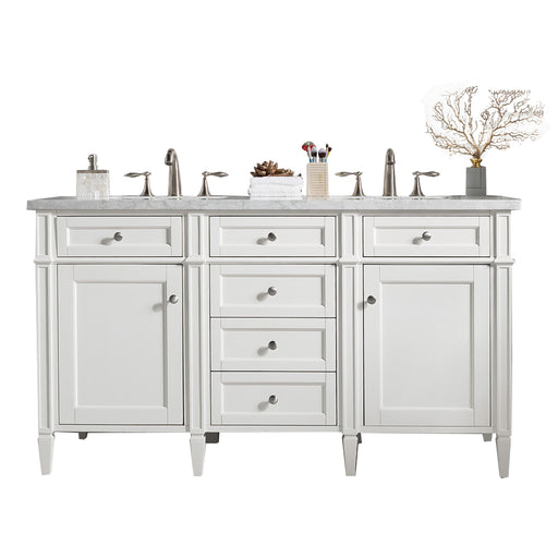 James Martin Furniture - Brittany 60" Bright White Double Vanity w- 3 CM Arctic Fall Solid Surface Top - 650-V60D-BW-3AF - GreatFurnitureDeal
