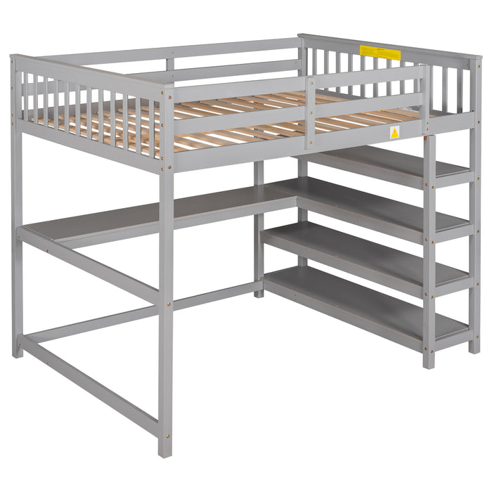 GFD Home - Full Size Loft Bed with Storage Shelves and Under-bed Desk, Gray(OLD SKU:SM000246AAE-1) - GreatFurnitureDeal