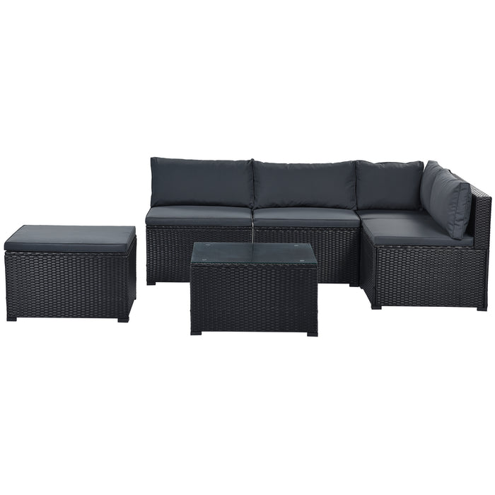 GFD Home - GO 6-Piece Outdoor Furniture Set with PE Rattan Wicker, Patio Garden Sectional Sofa Chair, removable cushions (Black wicker, Grey cushion) - GreatFurnitureDeal