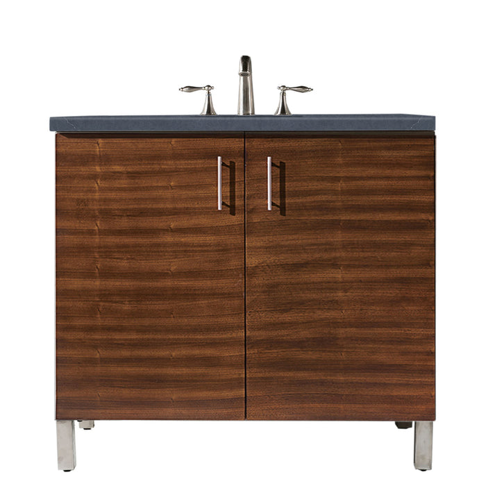 James Martin Furniture - Metropolitan 36" Single Vanity, American Walnut, w- 3 CM Charcoal Soapstone Quartz Top - 850-V36-AWT-3CSP - GreatFurnitureDeal