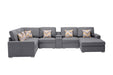 GFD Home - Nolan Gray Linen Fabric 7Pc Reversible Chaise Sectional Sofa with a USB, Charging Ports, Cupholders, Storage Console Table and Pillows and Interchangeable Legs - GreatFurnitureDeal