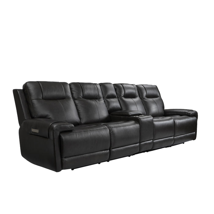 GFD House - Trevor Triple 4 Seats Power Sofa With Console | Genuine Leather | Lumbar Support | Adjustable Headrest | USB & Type C Charge Port | Middle Armless Chair With Triple Power Control - GreatFurnitureDeal