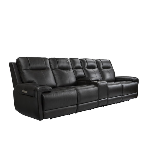 GFD Home - Trevor Triple 4 Seats Power Sofa With Console | Genuine Leather | Lumbar Support | Adjustable Headrest | USB & Type C Charge Port | Middle Armless Chair With Triple Power Control - GreatFurnitureDeal