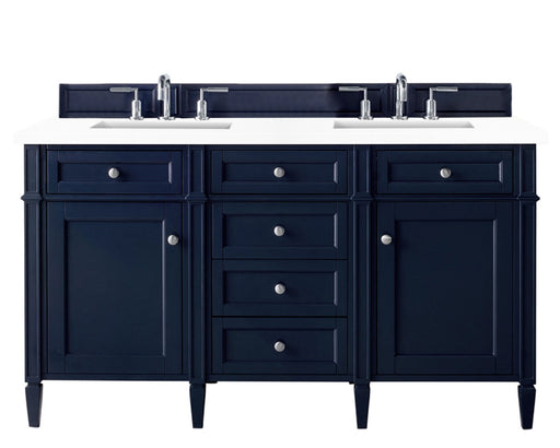 James Martin Furniture - Brittany 60" Victory Blue Double Vanity w- 3 CM Classic White Quartz Top - 650-V60D-VBL-3CLW - GreatFurnitureDeal