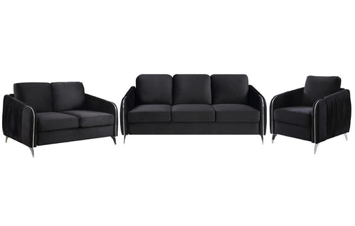 GFD Home - Hathaway Black Velvet Fabric Sofa Loveseat Chair Living Room Set - GreatFurnitureDeal