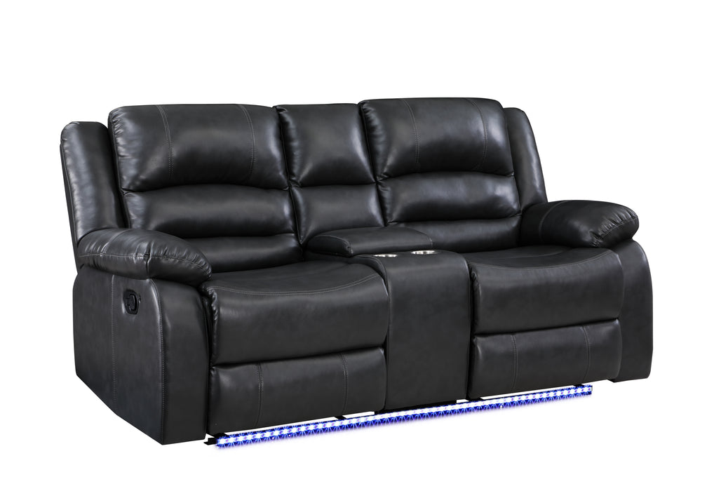 GFD Home - Martin 2 Pc Manual Reclining Sofa set finished with Faux Leather/ Wood in Black - GreatFurnitureDeal