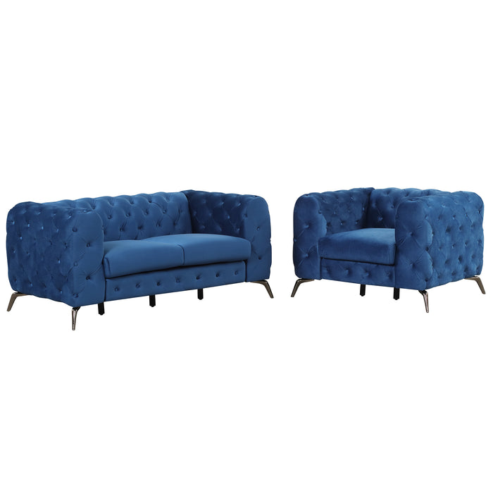 GFD Home - Modern 3-Piece Sofa Sets with Sturdy Metal Legs,Velvet Upholstered Couches Sets Including Three Seat Sofa, Loveseat and Single Chair for Living Room Furniture Set,Blue - GreatFurnitureDeal