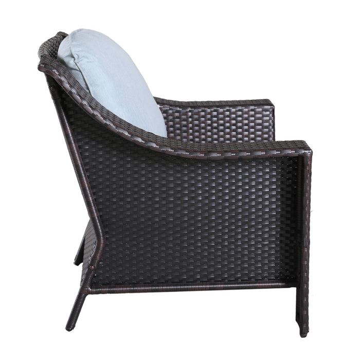 GFD Home - Outdoor Patio Garden Wicker Club Chair with Cushions, Set of 2, Light Blue - GreatFurnitureDeal