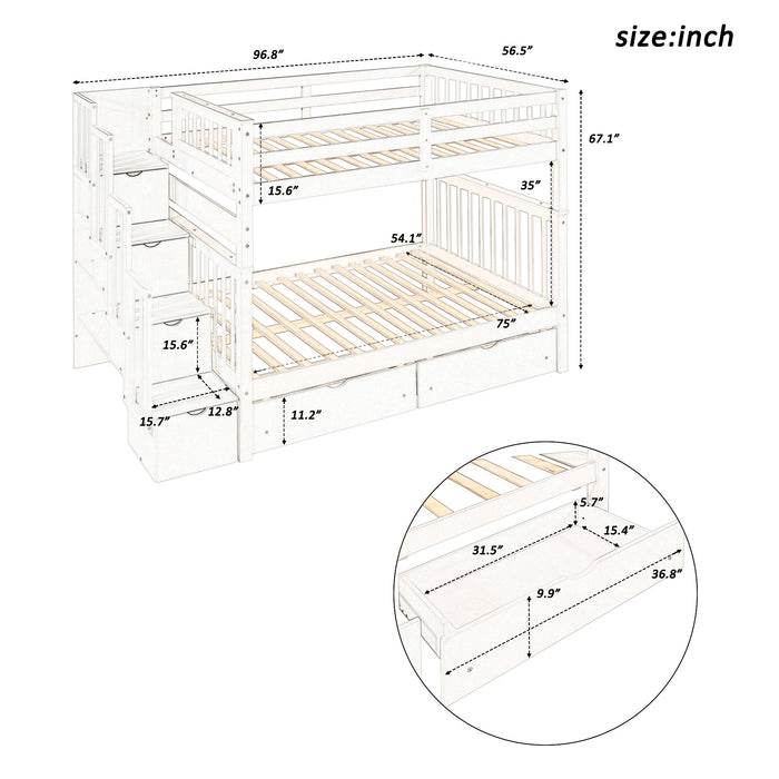 GFD Home - Full Over Full Bunk Bed with Shelves and 6 Storage Drawers, White(Old SKU：LP000046AAK) - GreatFurnitureDeal