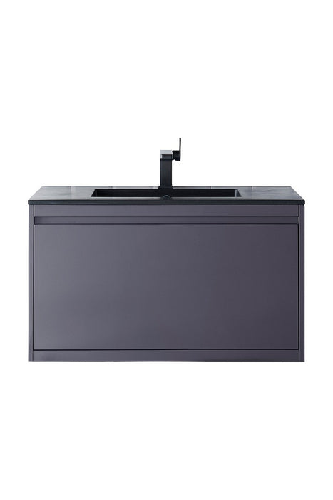 James Martin Furniture - Milan 35.4" Single Vanity Cabinet, Modern Grey Glossy w-Charcoal Black Composite Top - 801V35.4MGGCHB - GreatFurnitureDeal