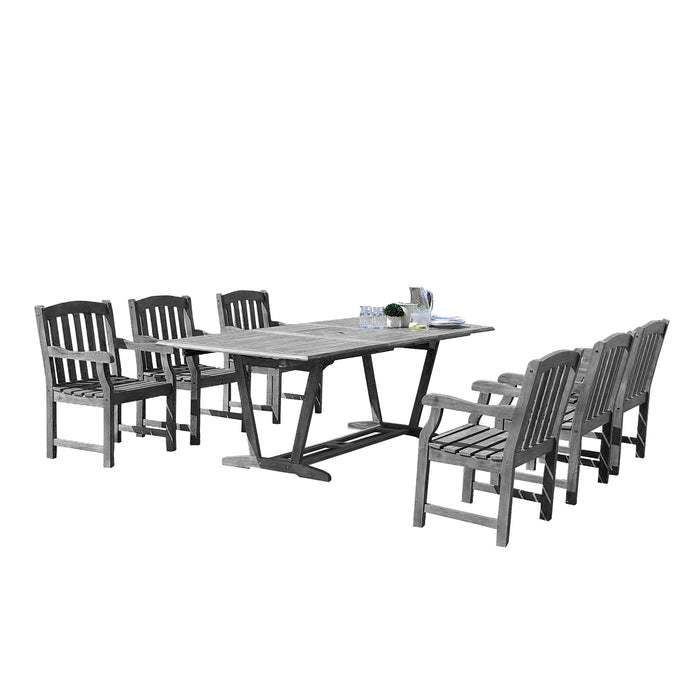 GFD Home - Renaissance Outdoor 7-piece Hand-scraped Wood Patio Dining Set with Extension Table - GreatFurnitureDeal