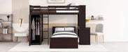 GFD Home - Twin size Loft Bed with a Stand-alone bed, Shelves,Desk,and Wardrobe-Espresso - GreatFurnitureDeal