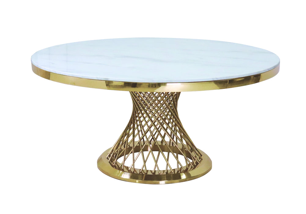 GFD Home - Luxurious Design Marble Round Dining Table with Gold Mirrored Finish Stainless Steel Base - GreatFurnitureDeal