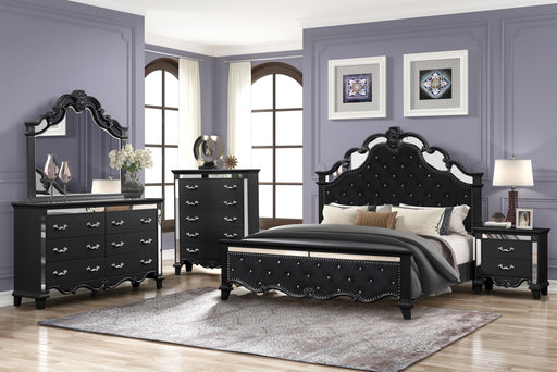 GFD Home - Milan Queen 5-N Tufted Upholstery Bedroom set made with Wood in Black - GreatFurnitureDeal