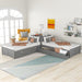 GFD Home - L-shaped Platform Bed with Trundle and Drawers Linked with built-in Desk,Twin,Gray - GreatFurnitureDeal