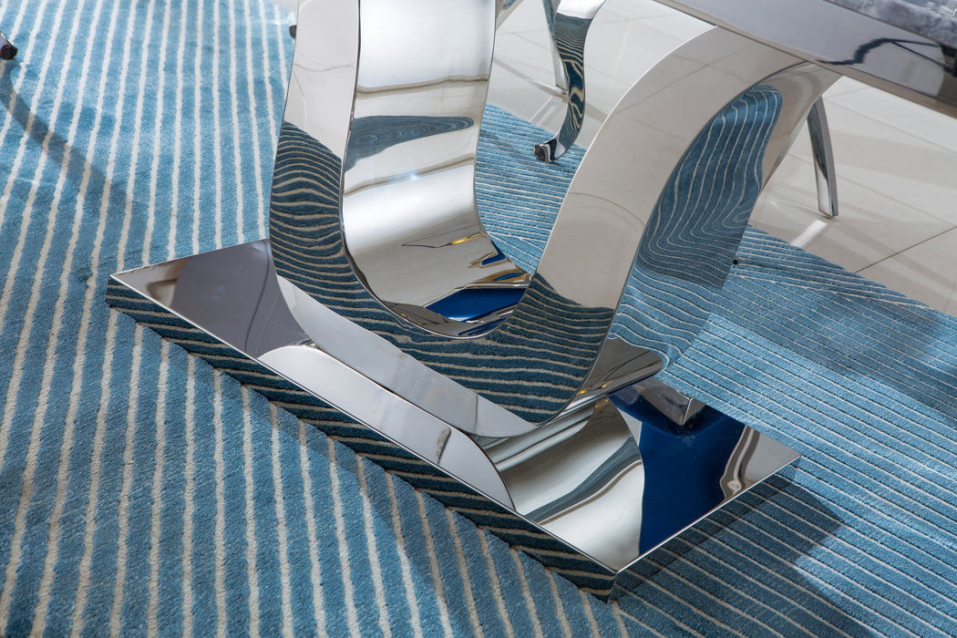 GFD Home - Modern Rectangular Marble Dining Table, 0.71" Thick Marble Top, U Shape Stainless Steel Base with Silver Mirrored Finish, Size:64"Lx38"Dx30"H(Not Including Chairs) - GreatFurnitureDeal