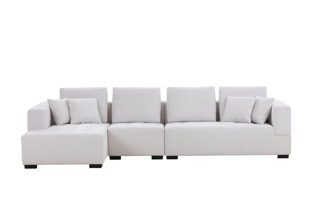 GFD Home - 134'' Mid Century Modern Sofa L-Shape Sectional Sofa Couch Left Chaise for Living Room, Beige