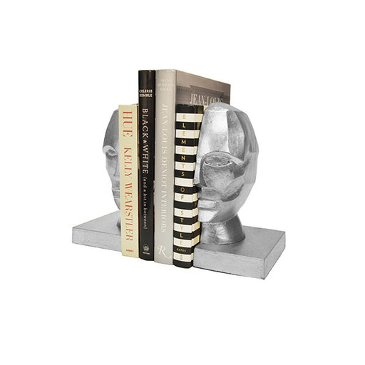 Worlds Away - Pair Of Profile Bookends In Silver Leaf - EDMUND S