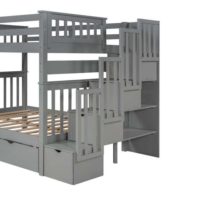 GFD Home - Full Over Full Bunk Bed with Shelves and 6 Storage Drawers, Gray(Old SKU：LP000046AAE) - GreatFurnitureDeal