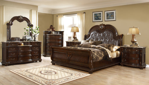 GFD Home - Roma 5 Pc Queen Bed Dark Walnut - GreatFurnitureDeal
