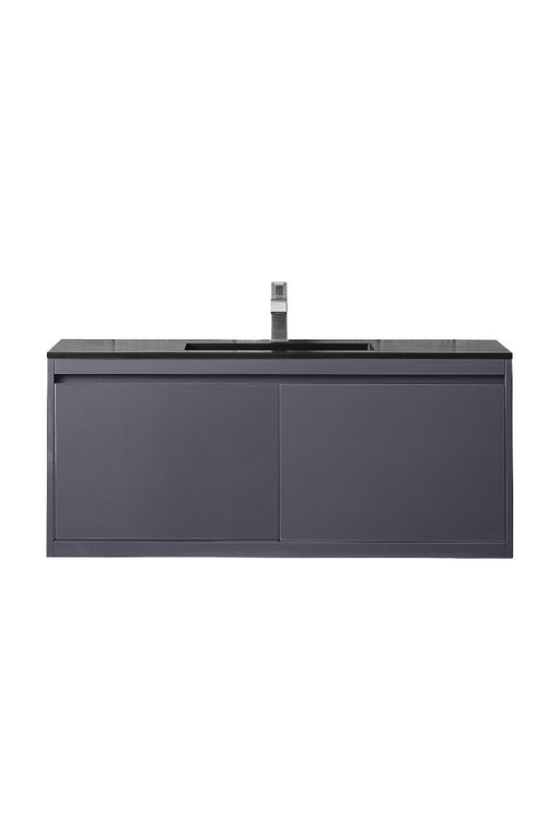 James Martin Furniture - Milan 47.3" Single Vanity Cabinet, Modern Grey Glossy w-Charcoal Black Composite Top - 801V47.3MGGCHB - GreatFurnitureDeal