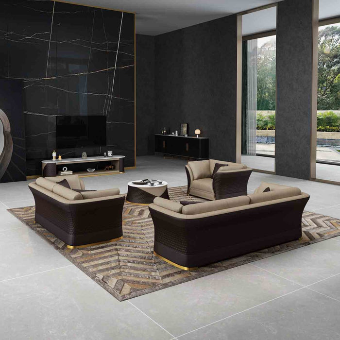 European Furniture - Vogue 2 Piece Living Room Set in Beige-Chocolate - 27990-2SET - GreatFurnitureDeal