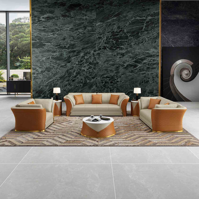European Furniture - Vogue 3 Piece Living Room Set in Beige-Cognac - 27992-3SET - GreatFurnitureDeal
