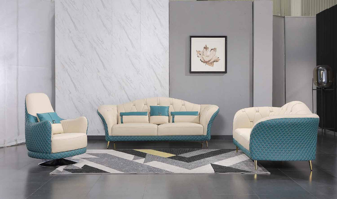 European Furniture - Amalia Swivel Chair in White-Blue - 28042-C - GreatFurnitureDeal