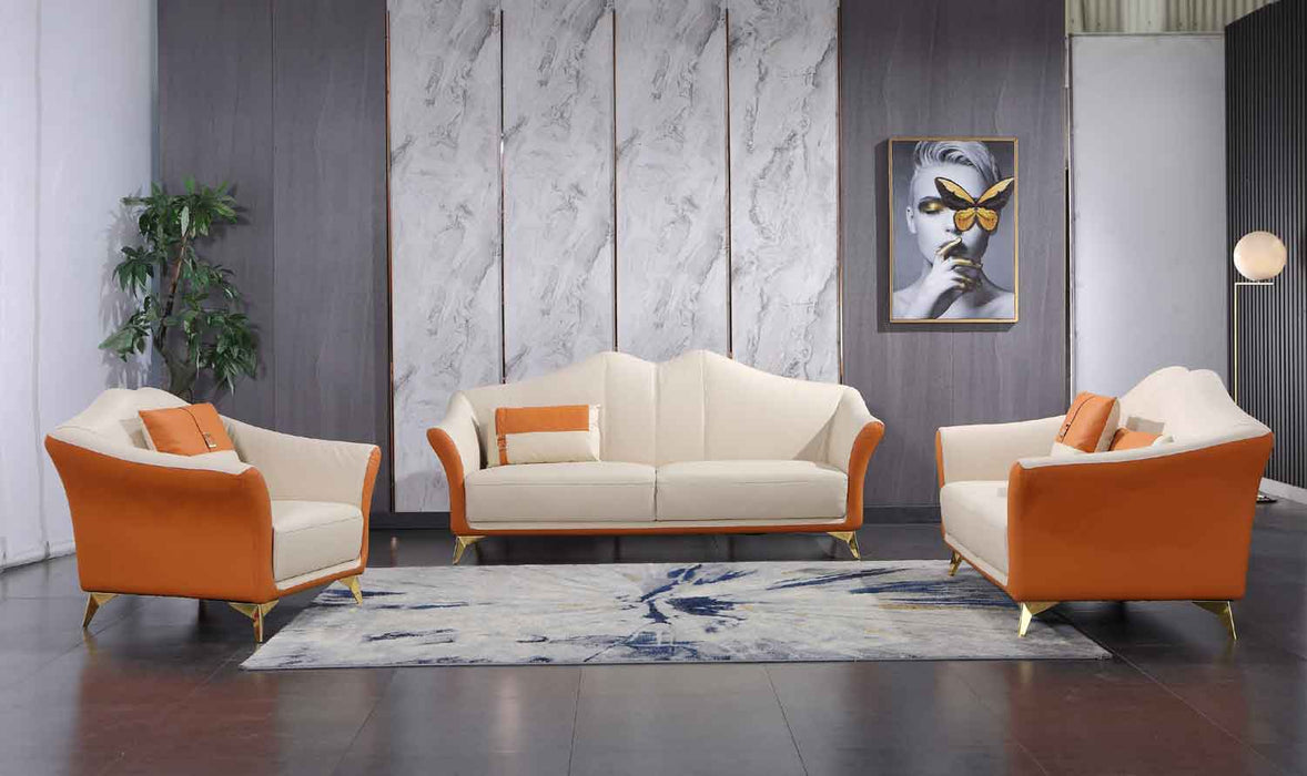 European Furniture - Winston 3 Piece Living Room Set in White-Orange - 29050-3SET - GreatFurnitureDeal