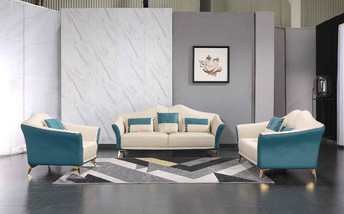 European Furniture - Winston Loveseat in White-Blue - 29052-L - GreatFurnitureDeal