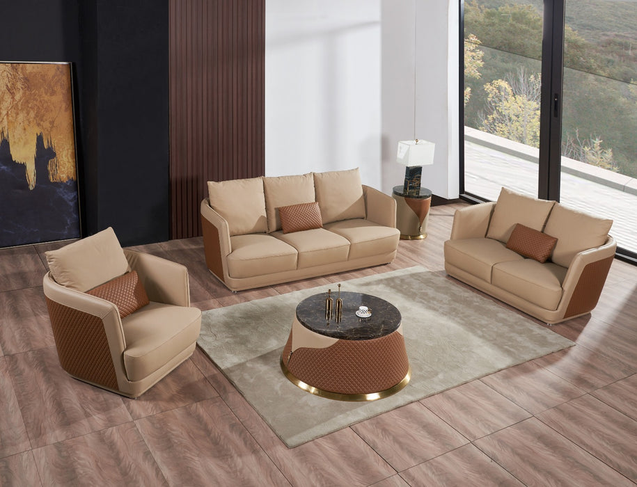 European Furniture - Glamour 3 Piece Living Room Set in Tan-Brown - 51617-3SET - GreatFurnitureDeal