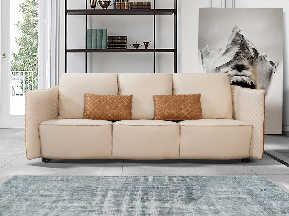 European Furniture - Makassar 3 Piece Living Room Set in Sand Beige & Orange - 52552-3SET - GreatFurnitureDeal