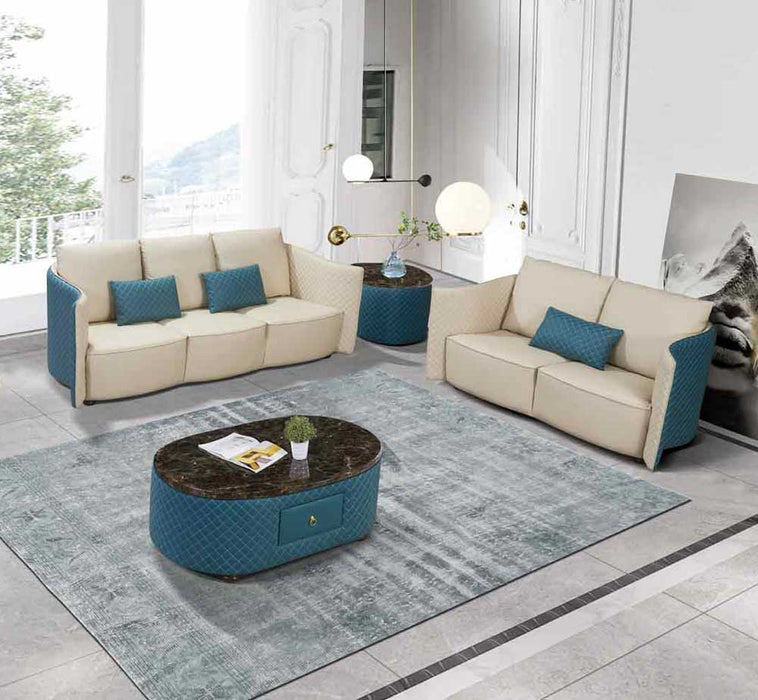 European Furniture - Makassar Loveseat in Sand Beige & Blue - 52554-L - GreatFurnitureDeal