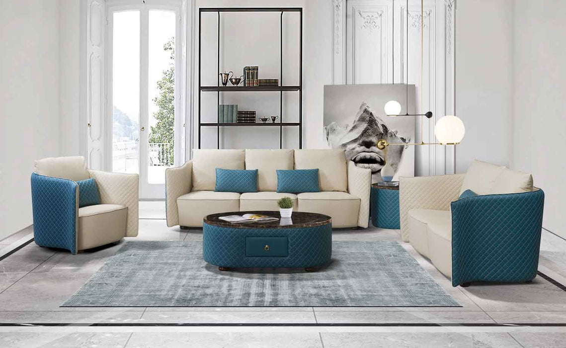 European Furniture - Makassar 3 Piece Living Room Set in Sand Beige & Blue - 52554-3SET - GreatFurnitureDeal
