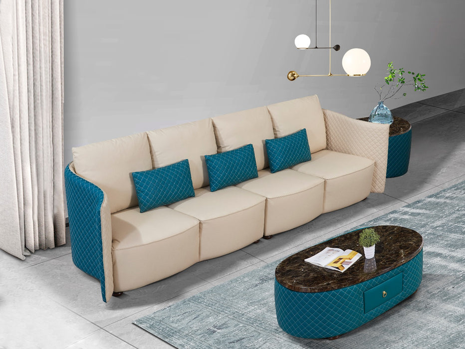 European Furniture - Makassar Oversize Sofa in Sand Beige & Blue - 52554-4S